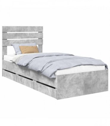 vidaXL Bed Frame with Drawer Concrete Grey 75 x 190 cm Engineer Wood