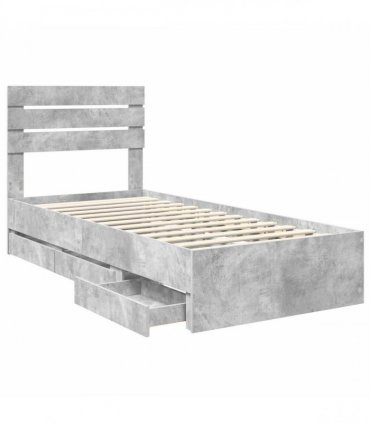 vidaXL Bed Frame with Drawer Concrete Grey 75 x 190 cm Engineer Wood
