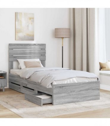 vidaXL Bed Frame with Drawer Grey Sonoma 75 x 190 cm Engineer Wood