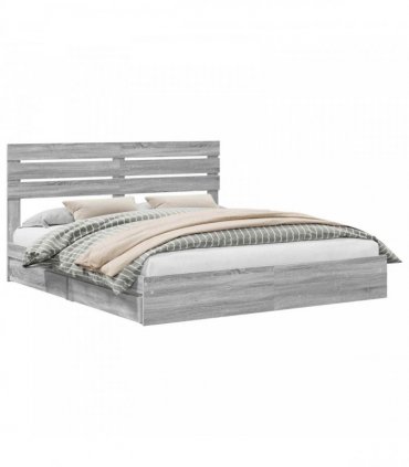 vidaXL Storage Bed Grey Sonoma 200 x 200 cm Engineered Wood