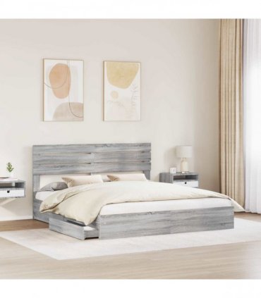 vidaXL Storage Bed Grey Sonoma 200 x 200 cm Engineered Wood