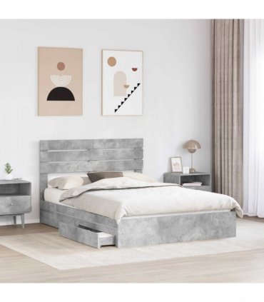 vidaXL Storage Bed Concrete Grey 150 x 200 cm Engineered Wood