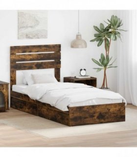 vidaXL Storage Bed with Drawer Smoked Oak 100 x 200 cm Engineered Wood