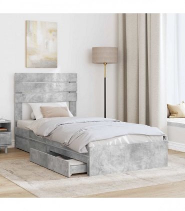 vidaXL Storage Bed Concrete Grey 90 x 190 cm Engineered Wood