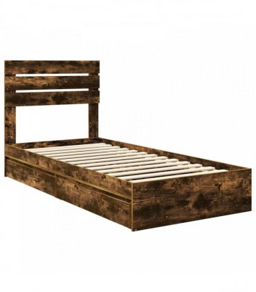 vidaXL Storage Bed with Drawer Smoked Oak 90 x 190 cm Engineered Wood
