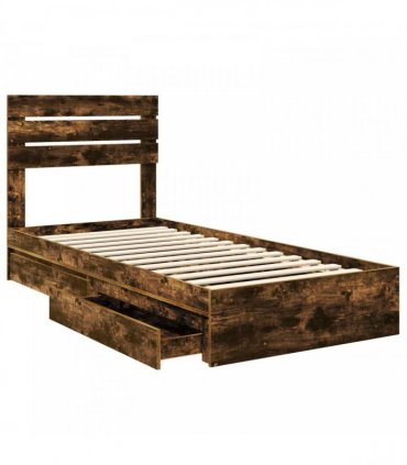 vidaXL Storage Bed with Drawer Smoked Oak 90 x 190 cm Engineered Wood