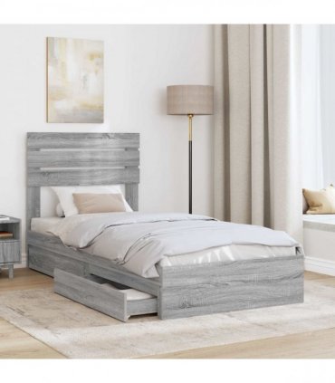 vidaXL Storage Bed with Drawer Grey Sonoma 90 x 190 cm Engineered Wood