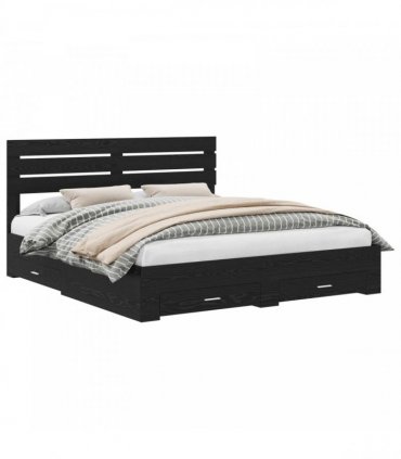 vidaXL Bed Frame with Drawer Black Oak 180 x 200 cm Engineered Wood