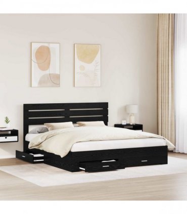 vidaXL Bed Frame with Drawer Black Oak 180 x 200 cm Engineered Wood