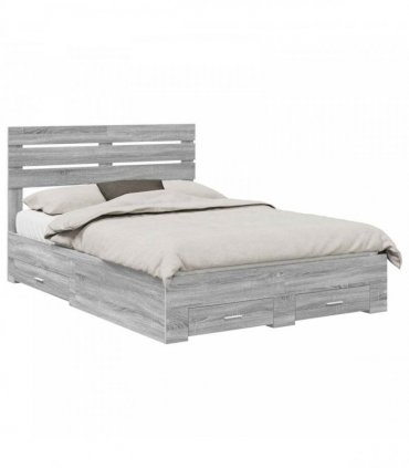 vidaXL Bed Frame with Drawer Grey Sonoma 160 x 200 cm Engineered Wood