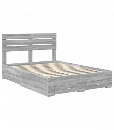 vidaXL Bed Frame with Drawer Grey Sonoma 160 x 200 cm Engineered Wood
