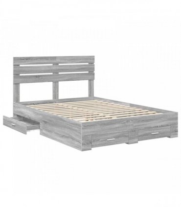 vidaXL Bed Frame with Drawer Grey Sonoma 160 x 200 cm Engineered Wood