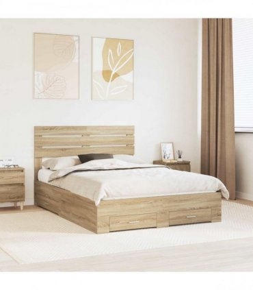 vidaXL Bed Frame with Drawer Sonoma Oak 150 x 200 cm Engineered Wood
