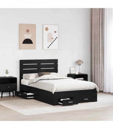 vidaXL Bed Frame with Drawer Black Oak 135 x 190 cm Engineered Wood
