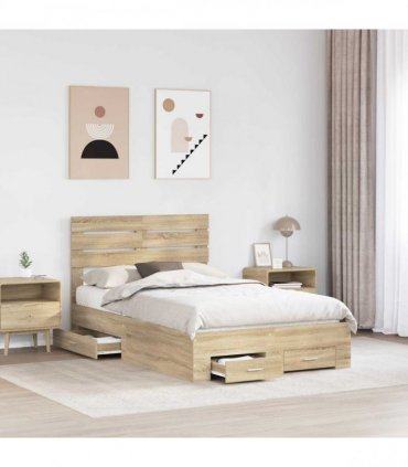 vidaXL Bed Frame with Drawer Sonoma Oak 135 x 190 cm Engineered Wood