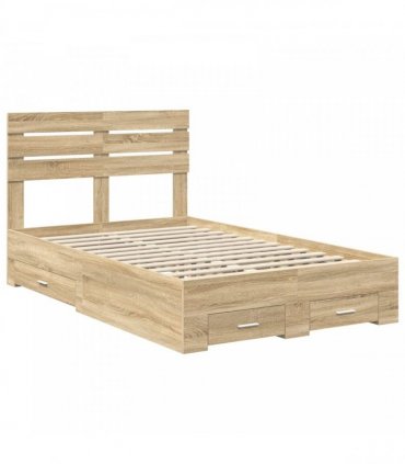 vidaXL Bed Frame with Drawer Sonoma Oak 135 x 190 cm Engineered Wood