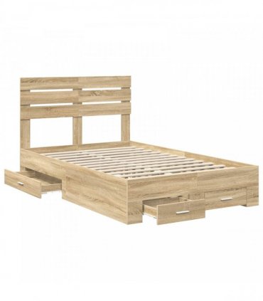 vidaXL Bed Frame with Drawer Sonoma Oak 135 x 190 cm Engineered Wood