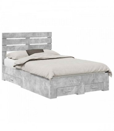 vidaXL Bed Frame Concrete Grey 135 x 190 cm Engineered Wood