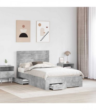 vidaXL Bed Frame Concrete Grey 135 x 190 cm Engineered Wood