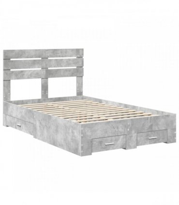 vidaXL Bed Frame Concrete Grey 135 x 190 cm Engineered Wood