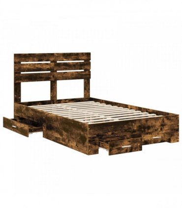 vidaXL Bed Frame with Drawer Smoked Oak 135 x 190 cm Engineered Wood