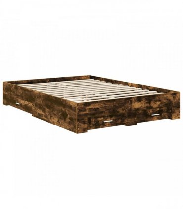 vidaXL Bed Frame with Drawer Smoked Oak 135 x 190 cm Engineered Wood