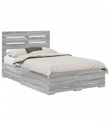 vidaXL Bed Frame with Drawer Grey Sonoma 135 x 190 cm Engineered Wood