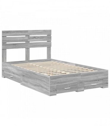 vidaXL Bed Frame with Drawer Grey Sonoma 135 x 190 cm Engineered Wood