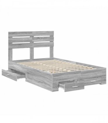 vidaXL Bed Frame with Drawer Grey Sonoma 135 x 190 cm Engineered Wood