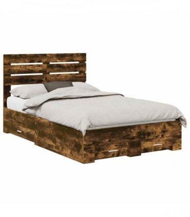 vidaXL Bed Frame with Drawer Smoked Oak 120 x 200 cm Engineered Wood