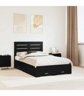 vidaXL Bed Frame with Drawer Black Oak 120 x 190 cm Engineered Wood