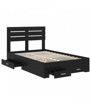 vidaXL Bed Frame with Drawer Black Oak 120 x 190 cm Engineered Wood