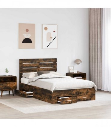 vidaXL Bed Frame with Drawer Smoked Oak 120 x 190 cm Engineered Wood