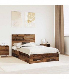 vidaXL Bed Frame with Drawer Old Wood 120 x 190 cm Engineered Wood