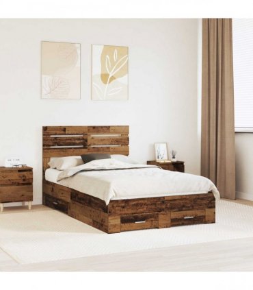 vidaXL Bed Frame with Drawer Old Wood 120 x 190 cm Engineered Wood