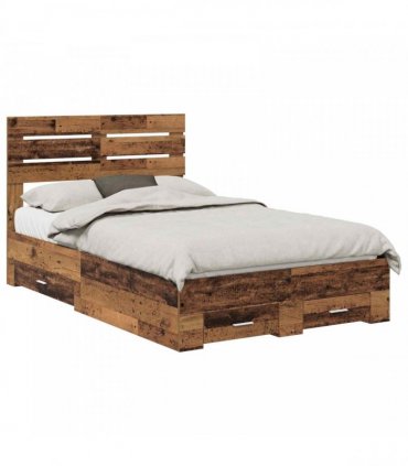 vidaXL Bed Frame with Drawer Old Wood 120 x 190 cm Engineered Wood