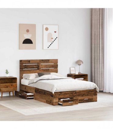 vidaXL Bed Frame with Drawer Old Wood 120 x 190 cm Engineered Wood