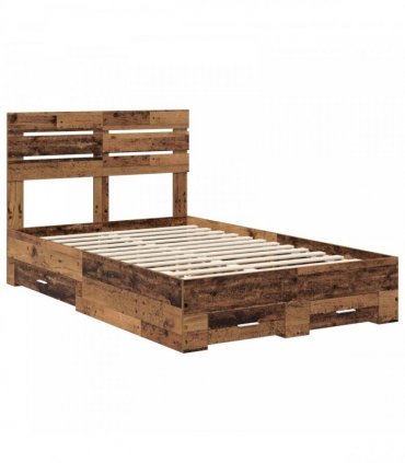 vidaXL Bed Frame with Drawer Old Wood 120 x 190 cm Engineered Wood