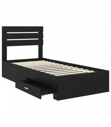 vidaXL Bed Frame with Drawer Black Oak 100 x 200 cm Engineered Wood