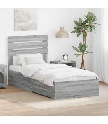 vidaXL Bed Frame with Drawer Grey Sonoma 100 x 200 cm Engineered Wood