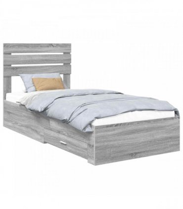 vidaXL Bed Frame with Drawer Grey Sonoma 100 x 200 cm Engineered Wood