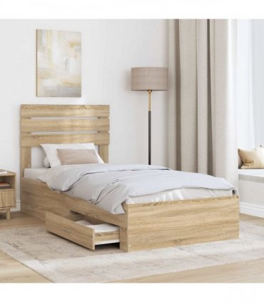 vidaXL Bed Frame with Drawer Sonoma Oak 90 x 200 cm Engineered Wood