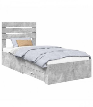 vidaXL Bed Frame with Drawer Concrete Grey 90 x 200 cm Engineered Wood