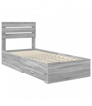 vidaXL Bed Frame with Drawer Grey Sonoma 90 x 200 cm Engineered Wood