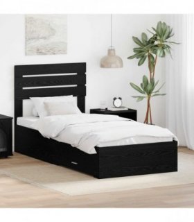 vidaXL Bed Frame with Drawer Black Oak 90 x 190 cm Engineered Wood