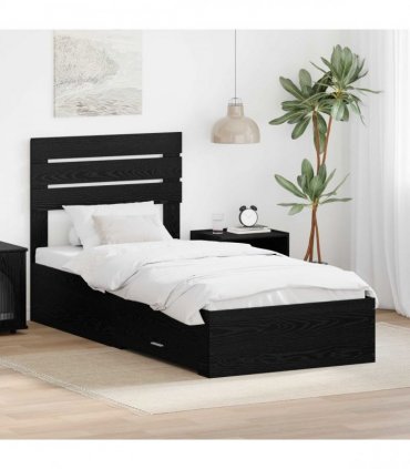 vidaXL Bed Frame with Drawer Black Oak 90 x 190 cm Engineered Wood