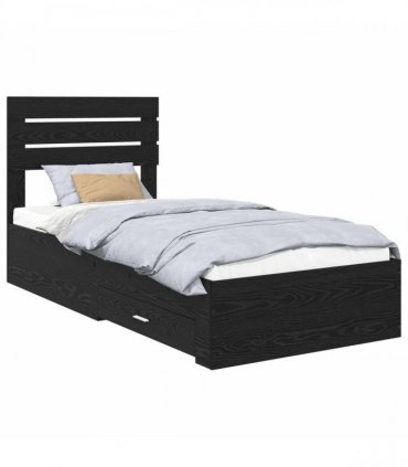 vidaXL Bed Frame with Drawer Black Oak 90 x 190 cm Engineered Wood