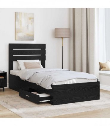 vidaXL Bed Frame with Drawer Black Oak 90 x 190 cm Engineered Wood
