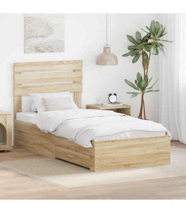 vidaXL Bed Frame with Drawer Sonoma Oak 90 x 190 cm Engineered Wood