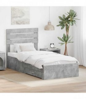 vidaXL Bed Frame with Drawer Concrete Grey 90 x 190 cm Engineered Wood